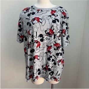 Disney Mickey Mouse Tee Graphic T Shirt Short Sleeve Gray Red Black Plus Size 2X
